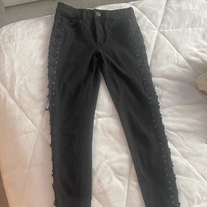 Black side lace jeans